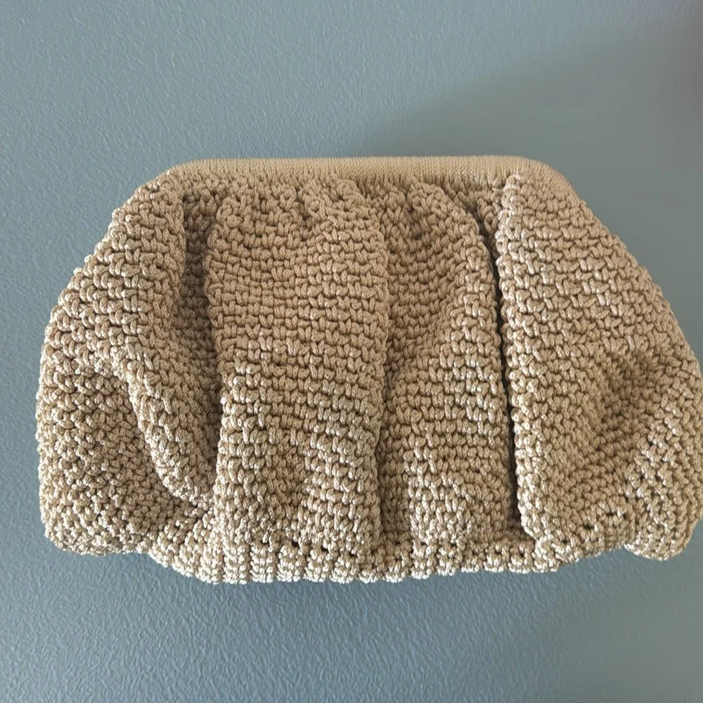 SITA Beige Crochet Clutch Bag - Women's Casual Woven Purse